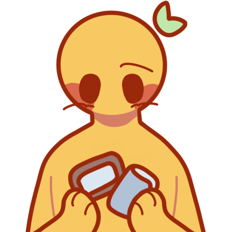 A yellow person with a leaf on the right side of their head looking down to their hands. They’re holding a phone and a book.